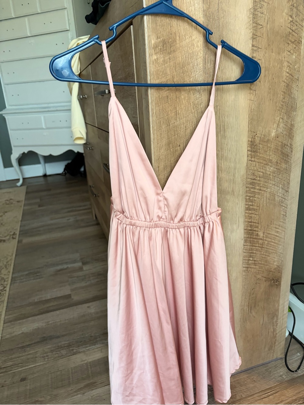 Sleeveless V-Neck Pink Satin Dress